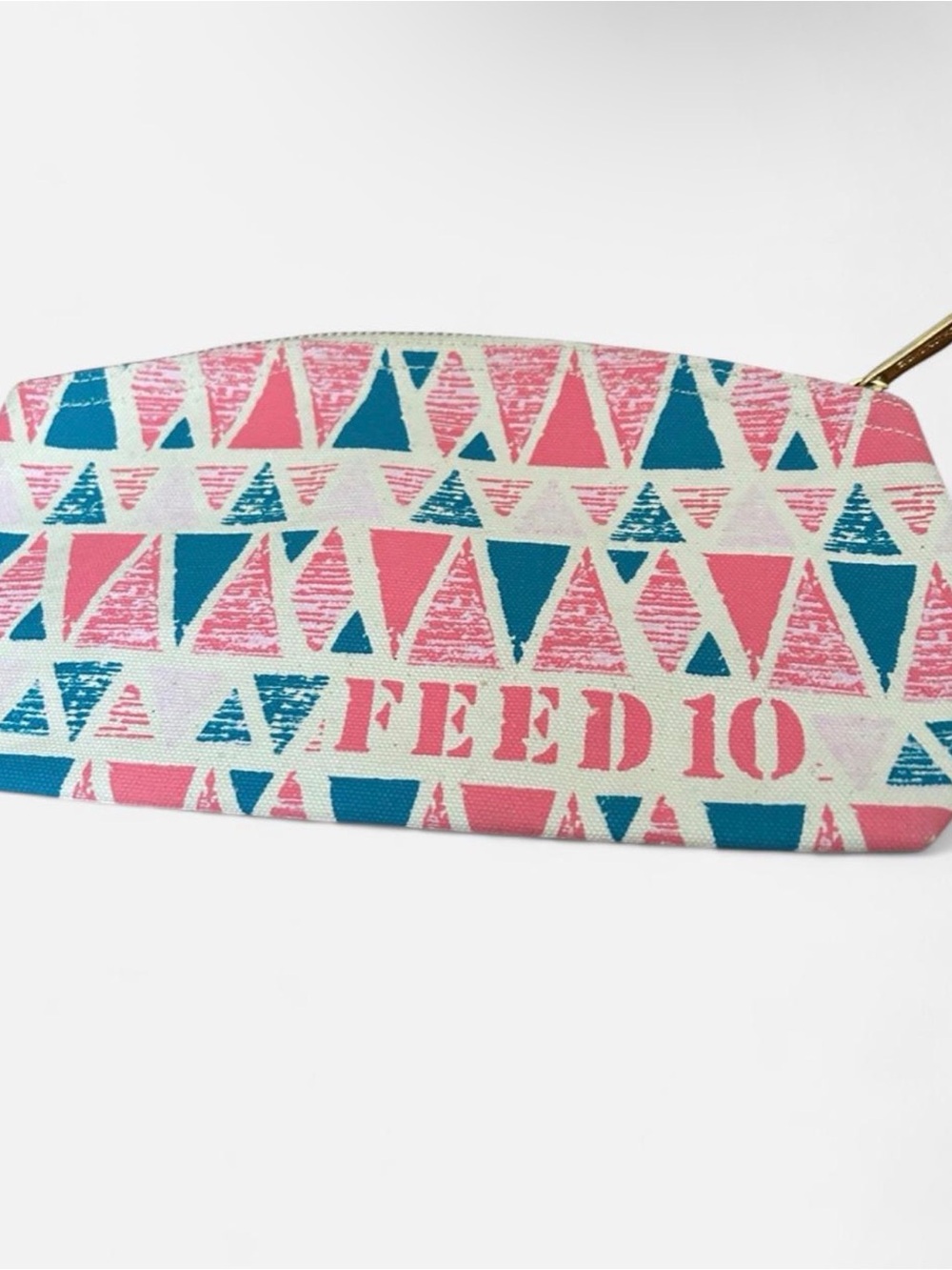 FEED10 Geometric Triangle Print Pouch in Pink & Teal